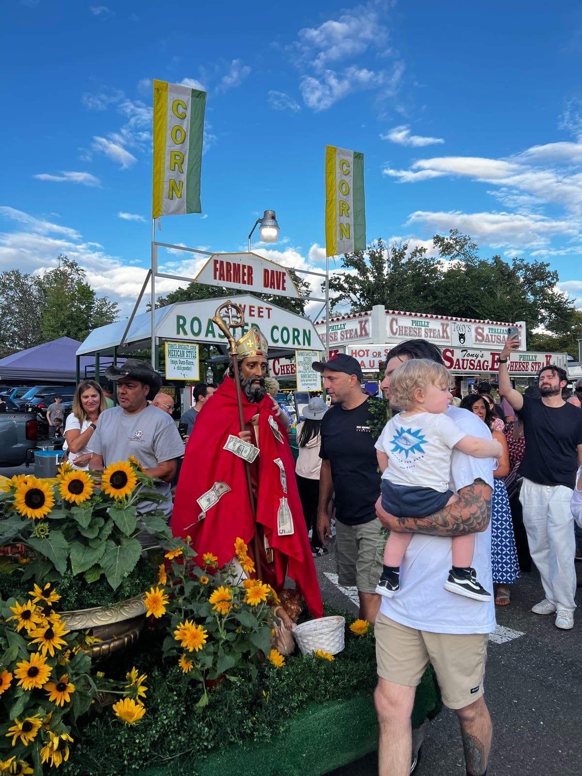 The festival procession included statues of St. Bartholomew and St. Nicholas of Bari.