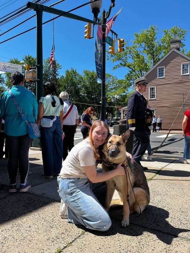 Tess Coffey with Lenny during a public outing.